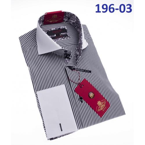 Axxess White / Black Stripes Cotton Modern Fit Dress Shirt With French Cuff 196-03.